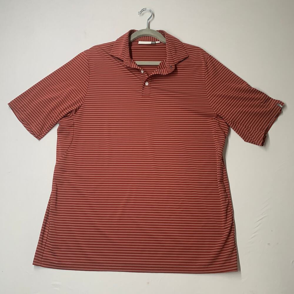 Kjus Men Polo Shirt XL Orange Striped Short Sleeve Golf UPF 50 Active Collared